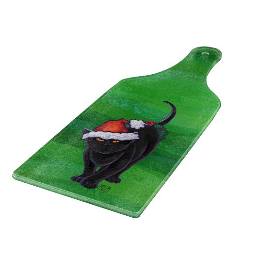 Christmas Black Cat auf Green Schneidebrett (Ecke)