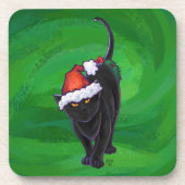 Christmas Black Cat auf Green Untersetzer (Vorderseite)