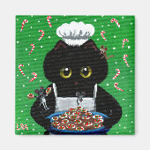 Christmas Black Cat Funny Creationarts Magnet (Vorne)