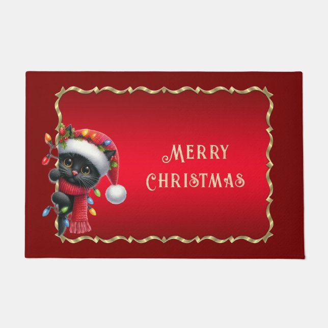Christmas Black Cat Holiday Doormat Fußmatte (Vorderseite)