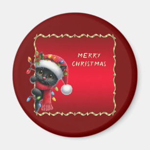 Christmas Black Cat Holiday Magnet