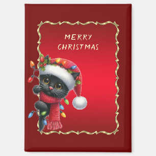 Christmas Black Cat Holiday Magnet