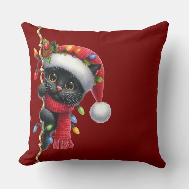 Christmas Black Cat Holiday Throw Kissen (Vorderseite)