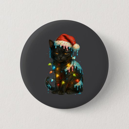 Christmas Black Cat Ice Cream Drip Santa Hat Cute  Button (Vorderseite)