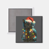 Christmas Black Cat Ice Cream Drip Santa Hat Cute Magnet (Vorderseite/Rückseite)