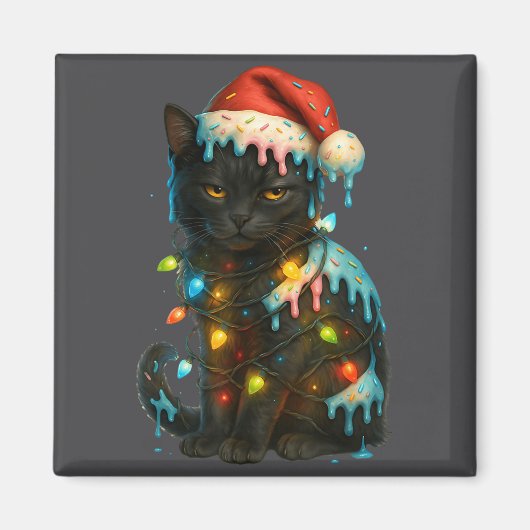 Christmas Black Cat Ice Cream Drip Santa Hat Cute Magnet (Vorne)
