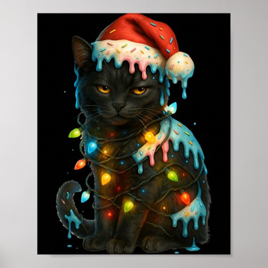 Christmas Black Cat Ice Cream Drip Santa Hat Cute  Poster (Vorne)