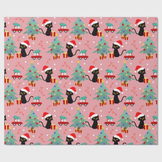 Christmas Black Cat Pattern Geschenkpapier (Flach)