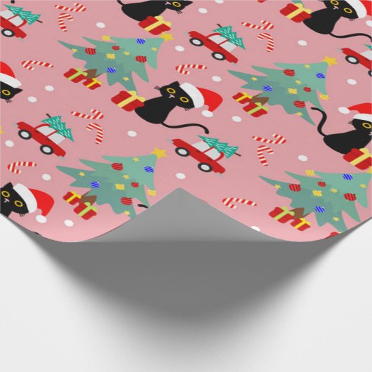 Christmas Black Cat Pattern Geschenkpapier (Ecke)