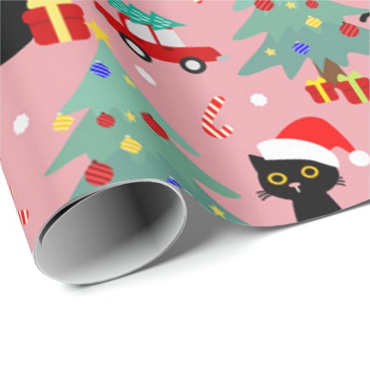 Christmas Black Cat Pattern Geschenkpapier (Rolleneckpunkt)