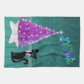 Christmas Black Cat Pink Silver Tree Teal Room Geschirrtuch (Horizontal)