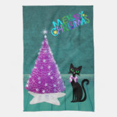 Christmas Black Cat Pink Silver Tree Teal Room Geschirrtuch (Vertikal)