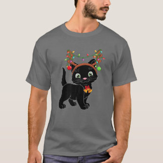 Christmas Black Cat Rentier Antlers Catmas Women T-Shirt