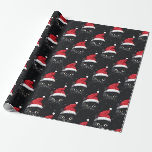 Christmas Black Cat Santa Funny Geschenkpapier (Ungerollt)