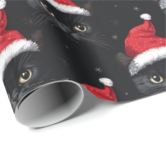 Christmas Black Cat Santa Funny Geschenkpapier (Rolleneckpunkt)