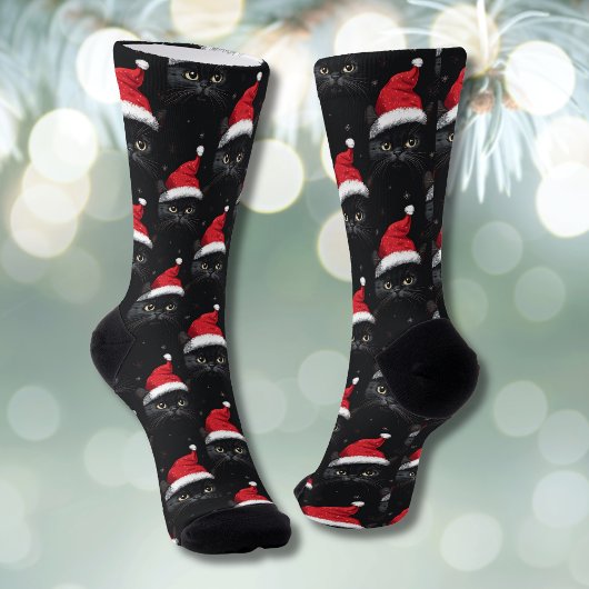 Christmas Black Cat Santa Funny Socken