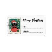 Christmas Black Cat Stamp Sticker Label Adressaufkleber (Vorne)