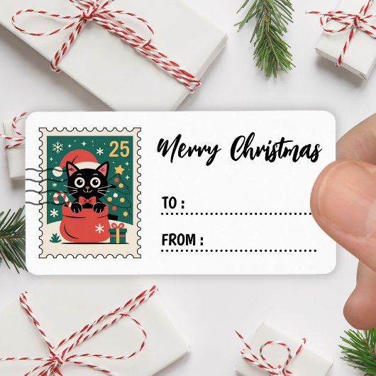 Christmas Black Cat Stamp Sticker Label Adressaufkleber