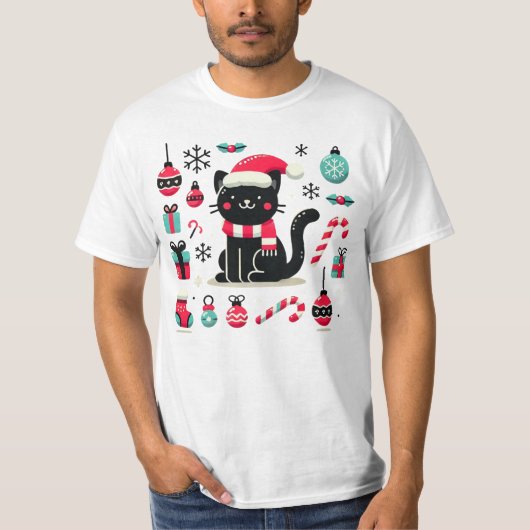 Christmas Black Cat T-Shirt (Vorderseite)
