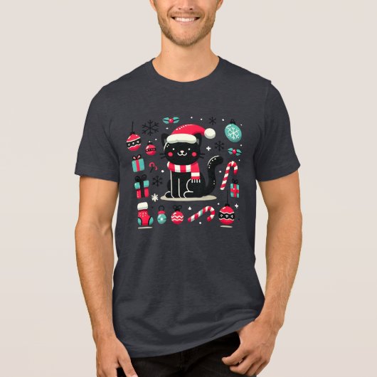 Christmas Black Cat Tri-Blend Shirt (Vorderseite)