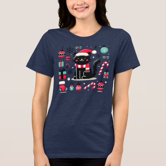 Christmas Black Cat Tri-Blend Shirt (Vorderseite)
