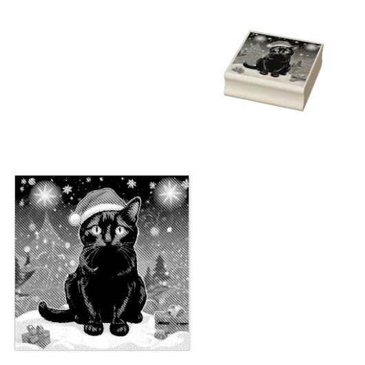 Christmas Black Cat - Weihnachtsmannmütze Personal Gummistempel (Stempel)