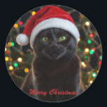Christmas Black Cat - Weihnachtsmannmütze Personal Runder Aufkleber<br><div class="desc">Weihnachts-Schwarze Katze - Weihnachtsmannmütze Personalisiertes Foto Klassischer Rundaufkleber</div>