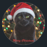 Christmas Black Cat - Weihnachtsmannmütze Personal Runder Aufkleber<br><div class="desc">Weihnachts-Schwarze Katze - Weihnachtsmannmütze Personalisiertes Foto Klassischer Rundaufkleber</div>