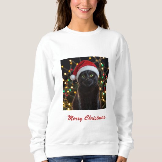 Christmas Black Cat - Weihnachtsmannmütze Personal Sweatshirt (Vorderseite)