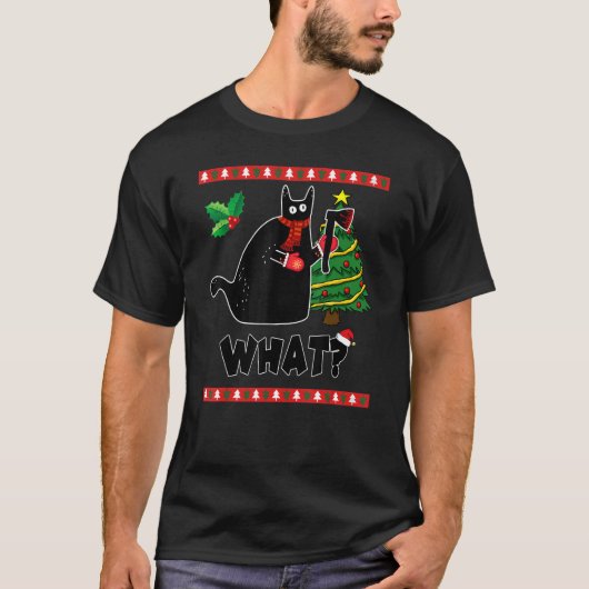 Christmas Black Cat What Xmas Costume for party T-Shirt (Vorderseite)