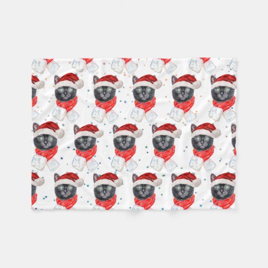 Christmas Black Cat with Red Scarf Fleecedecke (Vorderseite (Horizontal))