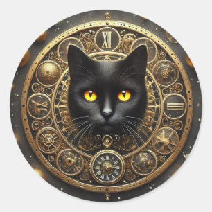 Christmas Black Cat Yellow Eyes 07 Runder Aufkleber