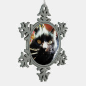 CHRISTMAS BLACK CAT-Zierwerk Schneeflocken Zinn-Ornament (Links)