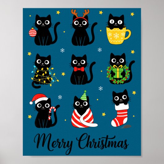 Christmas Black Cats Merry Christmas Cute Holiday  Poster (Vorne)