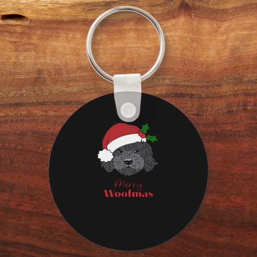 Christmas Black Cockapoo, Cavapoo, Cavoodle, Fröhl Schlüsselanhänger (Vorderseite)
