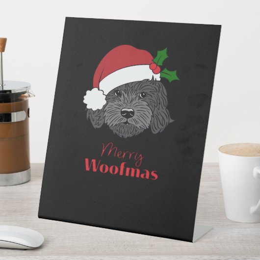 Christmas Black Cockapoo, Cavapoo, Cavoodle, Merry Sockelschild (In Situ)