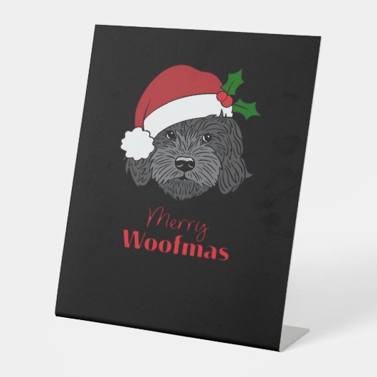 Christmas Black Cockapoo, Cavapoo, Cavoodle, Merry Sockelschild (Vorderseite)