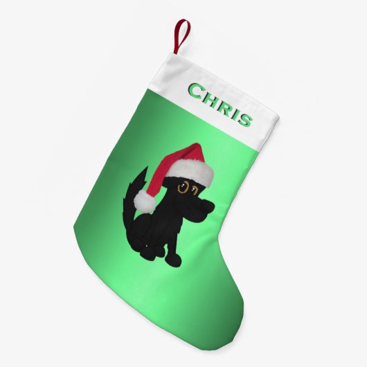 Christmas Black Dog Green Personalisiert Kleiner Weihnachtsstrumpf (Vorderansicht (hängend))