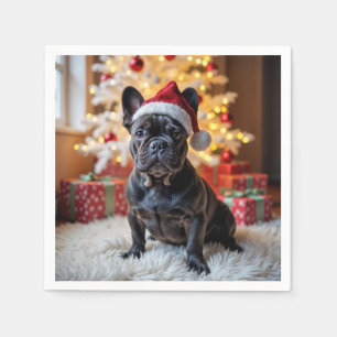 Christmas Black French Bulldog Serviette
