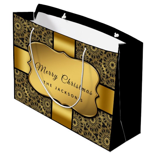 Christmas black gold ribbon elegant große geschenktüte (Rückseite Schrägansicht)