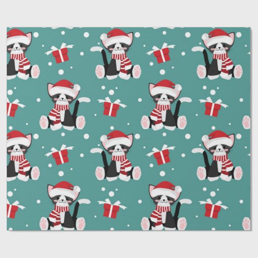 Christmas Black Kitty Pattern Geschenkpapier (Flach)