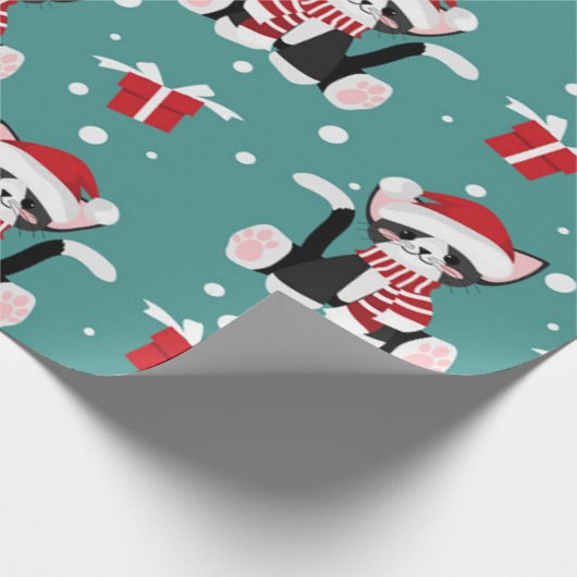 Christmas Black Kitty Pattern Geschenkpapier (Ecke)