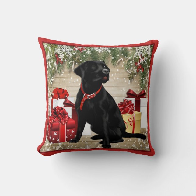 CHRISTMAS BLACK LABRADOR KISSEN (Vorderseite)