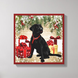 CHRISTMAS BLACK LABRADOR LEINWANDDRUCK