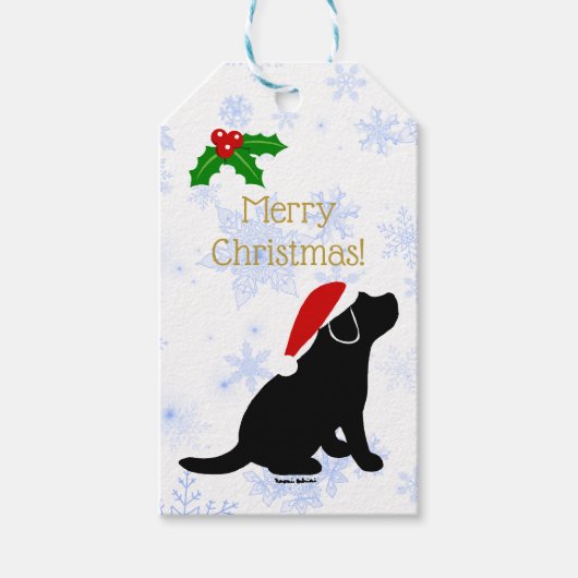 Christmas Black Labrador Puppy-Silhouette Geschenkanhänger (Vorderseite)
