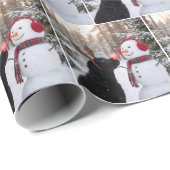 Christmas Black Labrador Retriever with Snowman Geschenkpapier (Rolleneckpunkt)