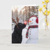 Christmas Black Labrador Retriever with Snowman Karte (Gelbe Blume)