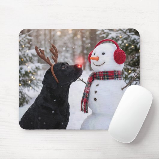 Christmas Black Labrador Retriever with Snowman Mousepad (Mit Mouse)