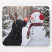 Christmas Black Labrador Retriever with Snowman Mousepad (Vorne)