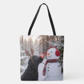 Christmas Black Labrador Retriever with Snowman Tasche (Vorderseite)